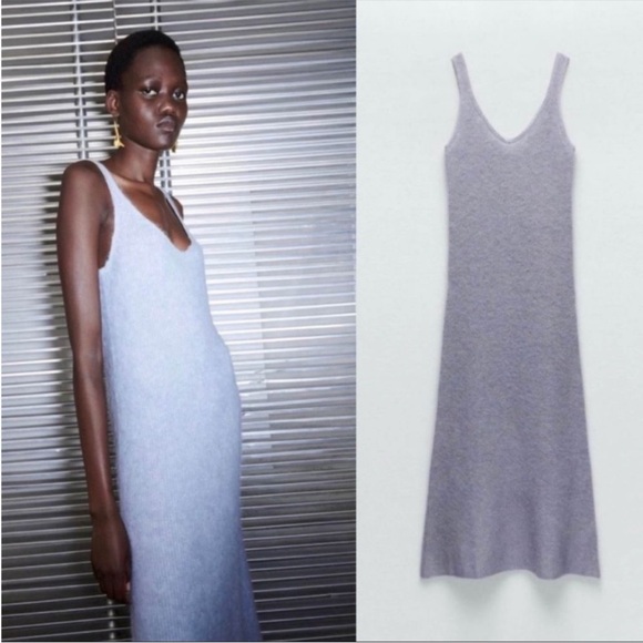 Zara Dresses & Skirts - NWT Zara Wool Alpaca Beaded Strappy Dress Gray Sleeves Midi Tank Women’s Size S